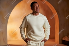 Man wearing cream sweatshirt and pants casual Product Image 1