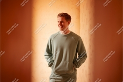 Man wearing green sweatshirt and pants clothing apparel Product Image 1