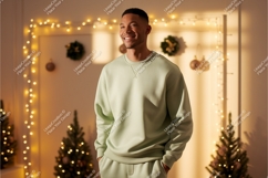 Man wearing light green sweatshirt mockup festive Product Image 1