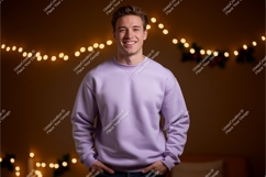 Young man wearing lavender sweatshirt smiling casual Product Image 1