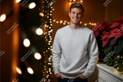 Man wearing grey sweatshirt mockup christmas Product Image 1