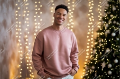 Man wearing pink sweatshirt mockup festive Product Image 1