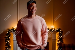 Man wearing pink sweatshirt indoors casual Product Image 1