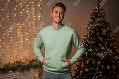 Man wearing mint green sweatshirt with Christmas tree Product Image 1