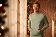 Man wearing light green sweatshirt mockup casual Product Image 1