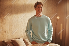 Man wearing light blue crewneck sweatshirt casual Product Image 1
