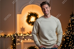 Man wearing cream sweatshirt mockup christmas Product Image 1