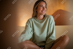Woman wearing green sweatshirt casual comfortable Product Image 1