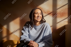 Woman smiling wearing light blue sweatshirt happy Product Image 1