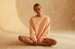 Woman wearing peach sweatshirt clothing fashion Product Image 1