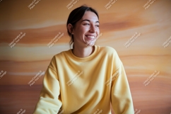 Young woman wearing yellow sweatshirt smiling casual Product Image 1