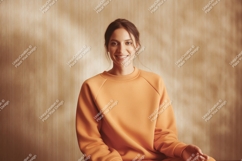 Smiling woman wearing orange sweatshirt casual Product Image 1