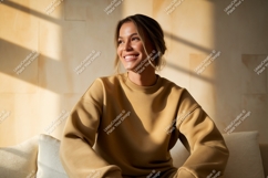 Smiling woman wearing casual sweatshirt mockup Product Image 1