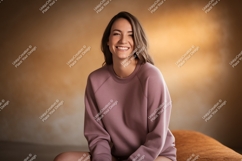 Smiling woman wearing pink sweatshirt happy casual Product Image 1