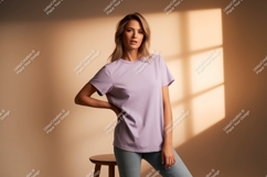 Woman wearing lavender t-shirt casual Product Image 1