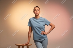 Woman wearing denim t shirt and jeans image Product Image 1