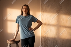Woman wearing blue t-shirt mockup fashion Product Image 1
