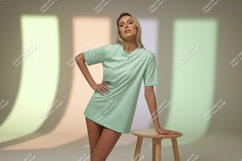 Woman wearing mint green t shirt mockup image Product Image 1