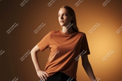 Woman wearing orange t-shirt fashion Product Image 1