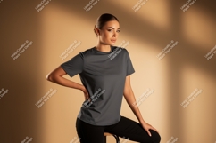 Woman wearing dark grey t shirt mockup image Product Image 1