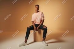 Young man pink shirt ripped jeans image Product Image 1