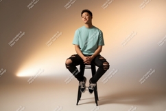 Young man seated on stool teal Product Image 1