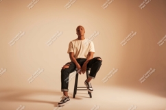 Man seated light shirt ripped jeans image Product Image 1
