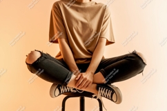 Casual person sitting on stool t-shirt Product Image 1