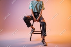 Person sitting on stool ripped jeans image Product Image 1