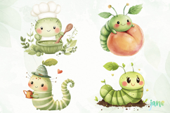 Cute Worm Watercolor Clipart Product Image 1