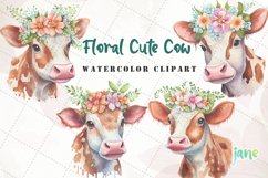 Retro Floral Cute Cow Watercolor Sublimation Product Image 1