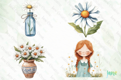 Daisy Flower Girl Watercolor Product Image 1