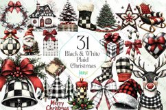 Black &amp; White Plaid Christmas Clipart Product Image 1