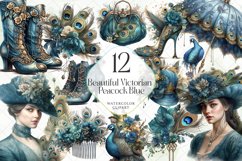 Beautiful Victorian Peacock Blue Clipart Product Image 1