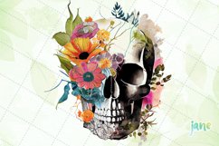 Retro Skull With Flower Watercolor Sublimation Clipart Product Image 2