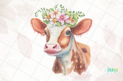 Retro Floral Cute Cow Watercolor Sublimation Product Image 2