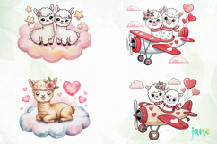In Love Alpacas Watercolor Clipart Product Image 1