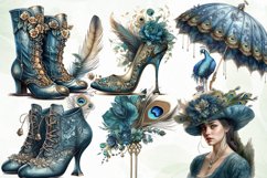 Beautiful Victorian Peacock Blue Clipart Product Image 2