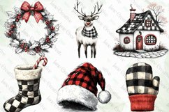 Black &amp; White Plaid Christmas Clipart Product Image 2