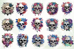 Floral Skull Sublimation Clipart Bundle Product Image 7