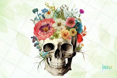 Retro Skull With Flower Watercolor Sublimation Clipart Product Image 3