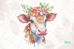 Retro Floral Cute Cow Watercolor Sublimation Product Image 3