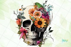 Retro Skull With Flower Watercolor Sublimation Clipart Product Image 4