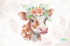 Retro Floral Cute Cow Watercolor Sublimation Product Image 4