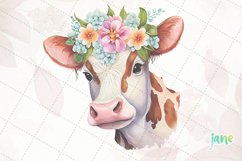 Retro Floral Cute Cow Watercolor Sublimation Product Image 5
