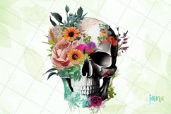 Retro Skull With Flower Watercolor Sublimation Clipart Product Image 5