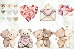 Watercolor Valentines Teddy Bear Clipart Product Image 5
