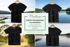 Mockup: black t-shirt in various scenic settings Product Image 1