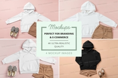 Mockup: casual kids' outfits with hoodies and shorts Product Image 1