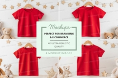 Mockup of red t-shirts with stuffed animals Product Image 1